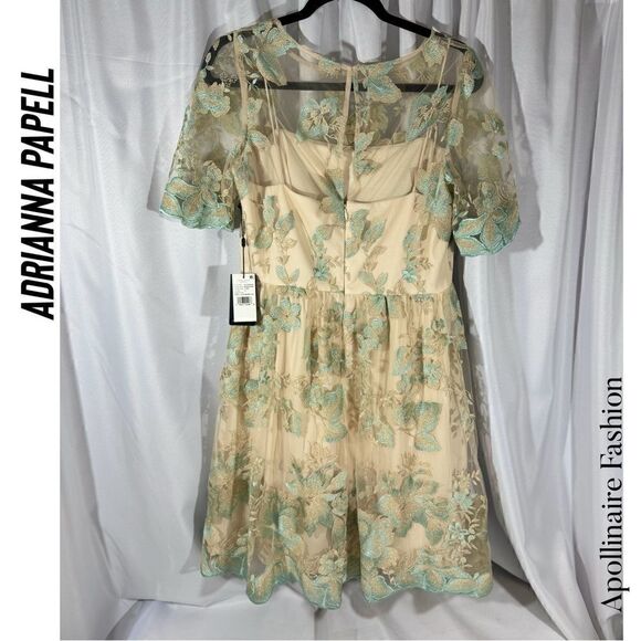 ADRIANA PAPELL NADINE MIDI DRESS IN MORNING MIST SIZE 12 NWT FLORAL EMBROIDERED - Picture 5 of 6